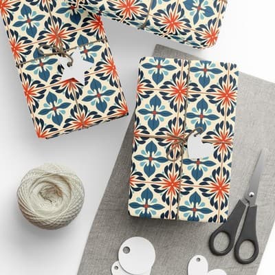 Moroccan Tile Wrapping Paper | Bohemian Gift Wrap | Unique Christmas Design - Thumbnail 3