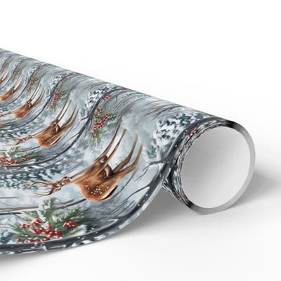 Majestic Deer Christmas Wrapping Paper Wonderland Gift Wrap Nature-Inspired - Thumbnail 2
