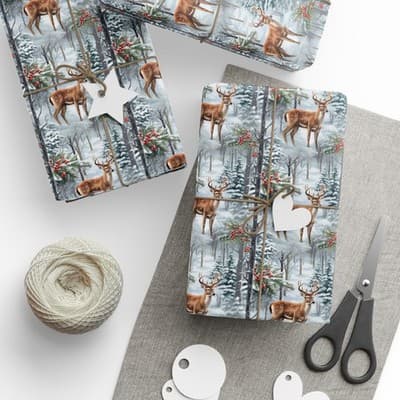 Majestic Deer Christmas Wrapping Paper Wonderland Gift Wrap Nature-Inspired - Thumbnail 3