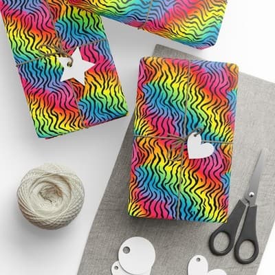 Rainbow Zebra Wrapping Paper Colorful Animal Print Gift Wrap Kids Birthday Party - Thumbnail 3