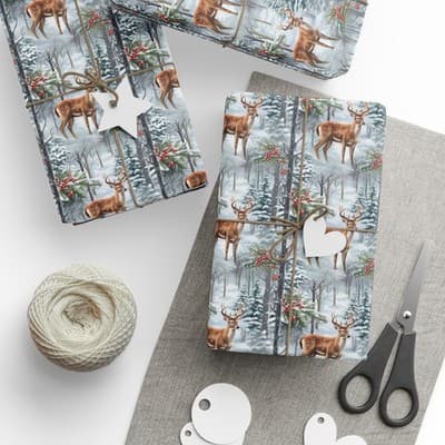 Majestic Deer Christmas Wrapping Paper Wonderland Gift Wrap Nature-Inspired - Thumbnail 3