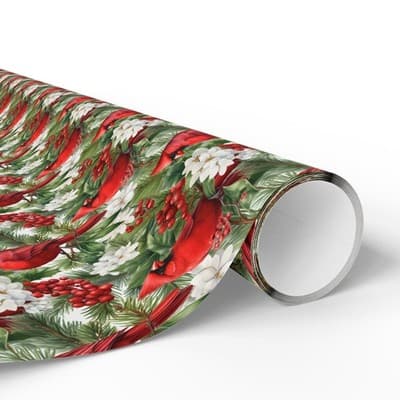 Cardinal Christmas Wrapping Paper Bird and Holly Gift Wrap | Winter Wonderland - Thumbnail 2