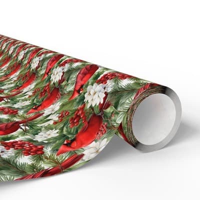 Cardinal Christmas Wrapping Paper Bird and Holly Gift Wrap | Winter Wonderland - Thumbnail 2