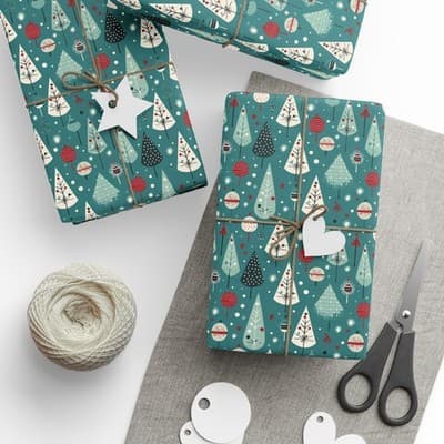 Mid-Century Modern Christmas Wrapping Paper Retro Holiday Gift Wrap Tree - Thumbnail 3