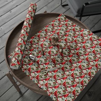 Cardinal Christmas Wrapping Paper | Bird and Holly Gift Wrap | Winter Wonderland - Thumbnail 4