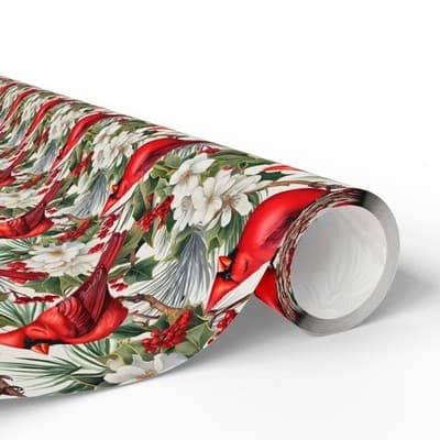 Cardinal Christmas Wrapping Paper | Bird and Holly Gift Wrap | Winter Wonderland - Thumbnail 2