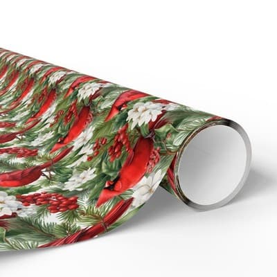 Cardinal Christmas Wrapping Paper Bird and Holly Gift Wrap | Winter Wonderland - Thumbnail 2