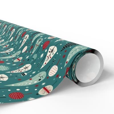 Mid-Century Modern Christmas Wrapping Paper Retro Holiday Gift Wrap Tree - Thumbnail 2