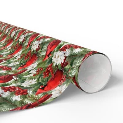 Cardinal Christmas Wrapping Paper Bird and Holly Gift Wrap | Winter Wonderland - Thumbnail 3