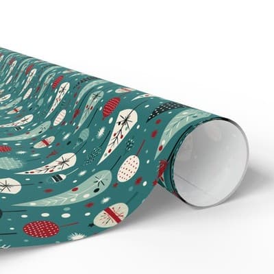 Mid-Century Modern Christmas Wrapping Paper Retro Holiday Gift Wrap Tree - Thumbnail 2