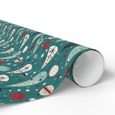 Mid-Century Modern Christmas Wrapping Paper Retro Holiday Gift Wrap Tree - Thumbnail 2