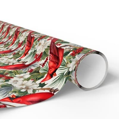 Cardinal Christmas Wrapping Paper | Bird and Holly Gift Wrap | Winter Wonderland - Thumbnail 2