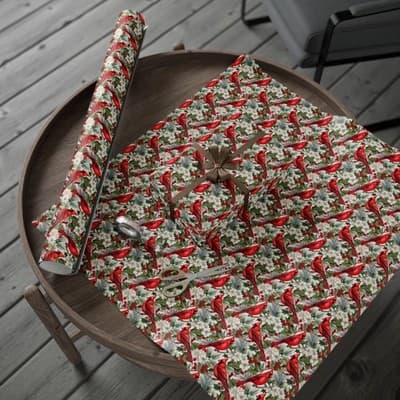 Cardinal Christmas Wrapping Paper | Bird and Holly Gift Wrap | Winter Wonderland - Thumbnail 4
