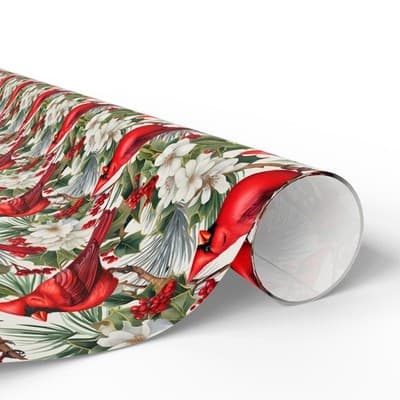Cardinal Christmas Wrapping Paper | Bird and Holly Gift Wrap | Winter Wonderland - Thumbnail 2