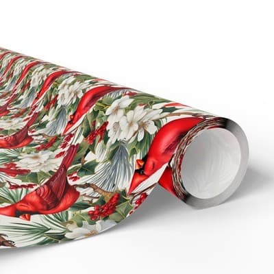 Cardinal Christmas Wrapping Paper | Bird and Holly Gift Wrap | Winter Wonderland - Thumbnail 2
