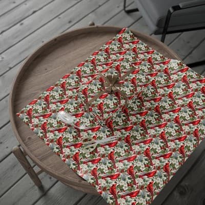 Cardinal Christmas Wrapping Paper | Bird and Holly Gift Wrap | Winter Wonderland - Thumbnail 4
