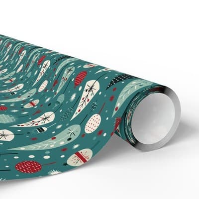 Mid-Century Modern Christmas Wrapping Paper Retro Holiday Gift Wrap Tree - Thumbnail 2