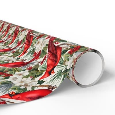 Cardinal Christmas Wrapping Paper | Bird and Holly Gift Wrap | Winter Wonderland - Thumbnail 2