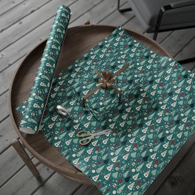Mid-Century Modern Christmas Wrapping Paper Retro Holiday Gift Wrap Tree - Thumbnail 4