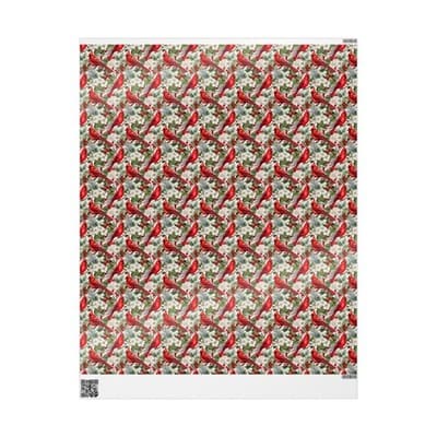 Cardinal Christmas Wrapping Paper | Bird and Holly Gift Wrap | Winter Wonderland - Thumbnail 3