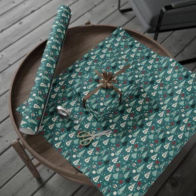 Mid-Century Modern Christmas Wrapping Paper Retro Holiday Gift Wrap Tree - Thumbnail 4