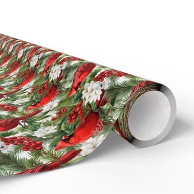 Cardinal Christmas Wrapping Paper Bird and Holly Gift Wrap | Winter Wonderland - Thumbnail 2