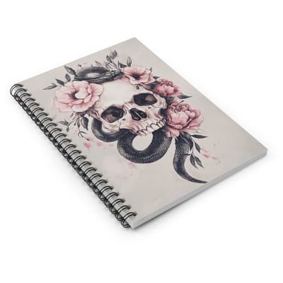 Skull & Snake Spiral Notebook Dark Floral Journal Gothic Stationery | 118 Pages - Thumbnail 3