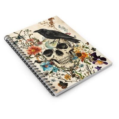 Feral Miss Spiral Notebook with Skull & Raven Art – Embrace Your Bold Story - Thumbnail 3