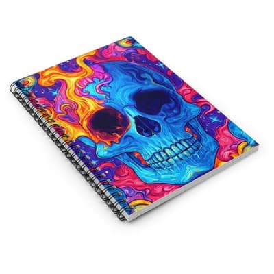 Psychedelic Skull Spiral Notebook Trippy Art Journal | Ruled Pages | 118 Sheets - Thumbnail 3