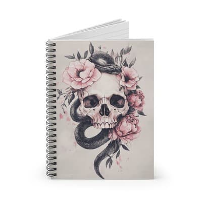 Skull & Snake Spiral Notebook Dark Floral Journal Gothic Stationery | 118 Pages - Thumbnail 2