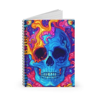 Psychedelic Skull Spiral Notebook Trippy Art Journal | Ruled Pages | 118 Sheets - Thumbnail 2