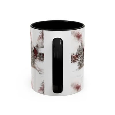 Rustic Winter Scene Coffee Mug, Holiday Gift, Cozy Cabin Decor, Snowy Farm Cup - Thumbnail 4