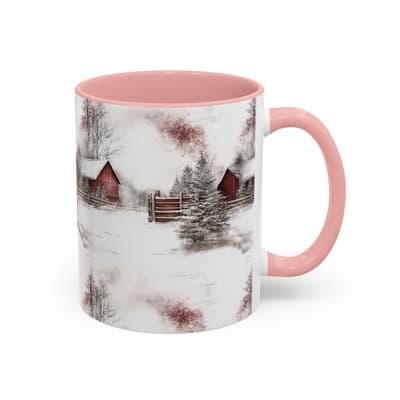Rustic Winter Scene Coffee Mug, Holiday Gift, Cozy Cabin Decor, Snowy Farm Cup - Thumbnail 2