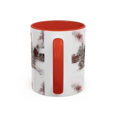 Rustic Winter Scene Coffee Mug, Holiday Gift, Cozy Cabin Decor, Snowy Farm Cup - Thumbnail 4