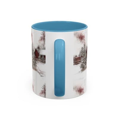 Rustic Winter Scene Coffee Mug, Holiday Gift, Cozy Cabin Decor, Snowy Farm Cup - Thumbnail 4