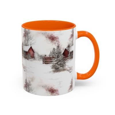 Rustic Winter Scene Coffee Mug, Holiday Gift, Cozy Cabin Decor, Snowy Farm Cup - Thumbnail 2