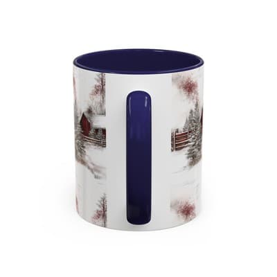 Rustic Winter Scene Coffee Mug, Holiday Gift, Cozy Cabin Decor, Snowy Farm Cup - Thumbnail 4