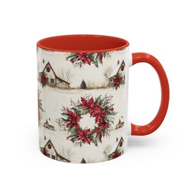 Festive Poinsettia Coffee Mug, Christmas Gift, Holiday Decor, Winter Kitchen - Thumbnail 2