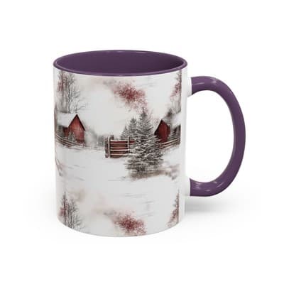 Rustic Winter Scene Coffee Mug, Holiday Gift, Cozy Cabin Decor, Snowy Farm Cup - Thumbnail 2
