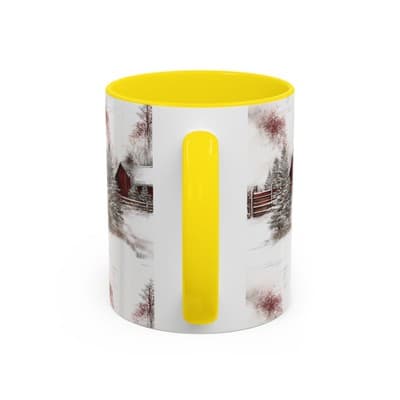 Rustic Winter Scene Coffee Mug, Holiday Gift, Cozy Cabin Decor, Snowy Farm Cup - Thumbnail 4