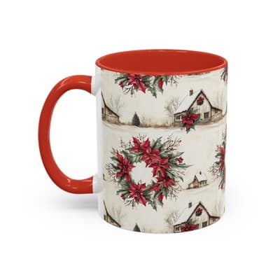 Festive Poinsettia Coffee Mug, Christmas Gift, Holiday Decor, Winter Kitchen - Thumbnail 3