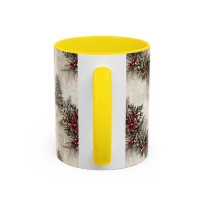 Holiday Floral Coffee Mug 11oz 15oz | Winter Gift | Festive Rustic Kitchen Decor - Thumbnail 4