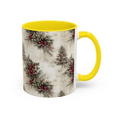 Holiday Floral Coffee Mug 11oz 15oz | Winter Gift | Festive Rustic Kitchen Decor - Thumbnail 2