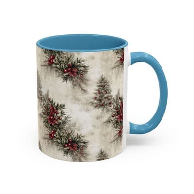 Holiday Floral Coffee Mug 11oz 15oz | Winter Gift | Festive Rustic Kitchen Decor - Thumbnail 2