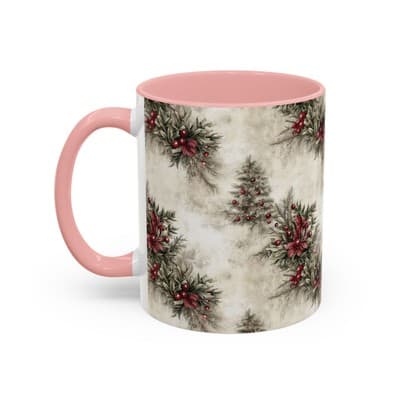 Holiday Floral Coffee Mug 11oz 15oz | Winter Gift | Festive Rustic Kitchen Decor - Thumbnail 3