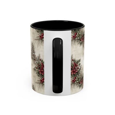 Holiday Floral Coffee Mug 11oz 15oz | Winter Gift | Festive Rustic Kitchen Decor - Thumbnail 4