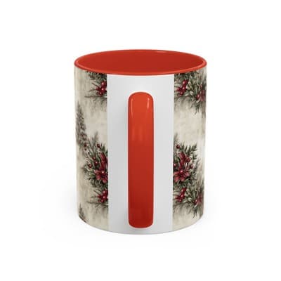 Holiday Floral Coffee Mug 11oz 15oz | Winter Gift | Festive Rustic Kitchen Decor - Thumbnail 4