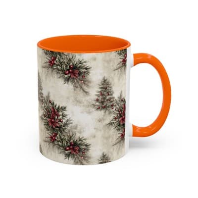 Holiday Floral Coffee Mug 11oz 15oz | Winter Gift | Festive Rustic Kitchen Decor - Thumbnail 2