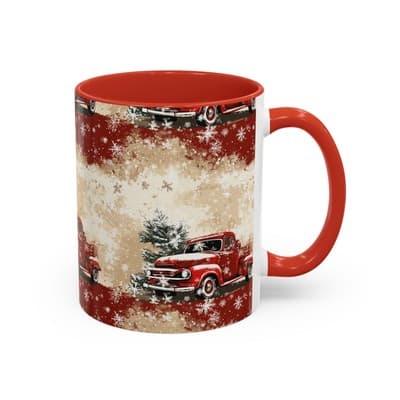 Vintage Truck Holiday Coffee Mug 11oz 15oz | Rustic Winter Decor Gift Cup - Thumbnail 2