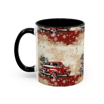 Vintage Truck Holiday Coffee Mug 11oz 15oz | Rustic Winter Decor Gift Cup - Thumbnail 3